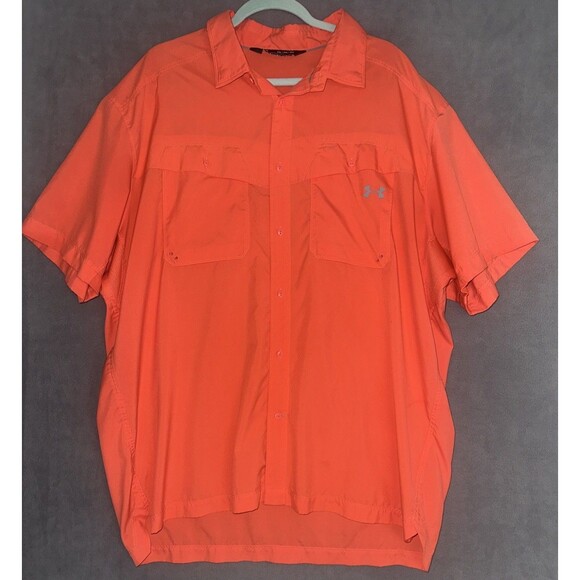 Under armour Other - Under Armour Fishing Shirt Short Sleeve Button Up Mens 3XL Orange Camping Vented